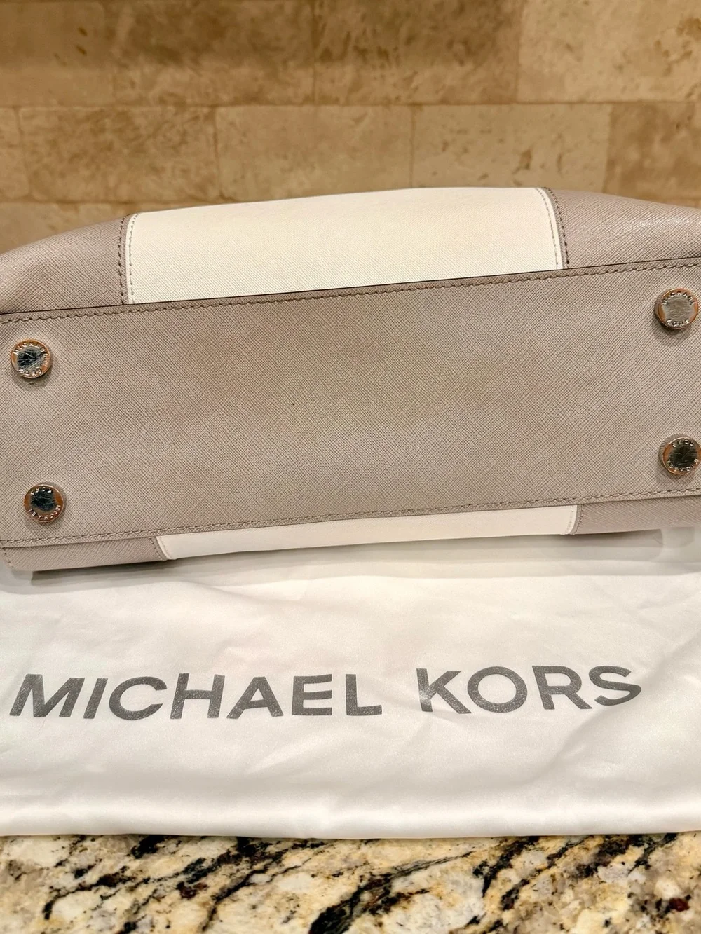 Michael Kors Sutton Black, White & Light Gray Colorblock Satchel